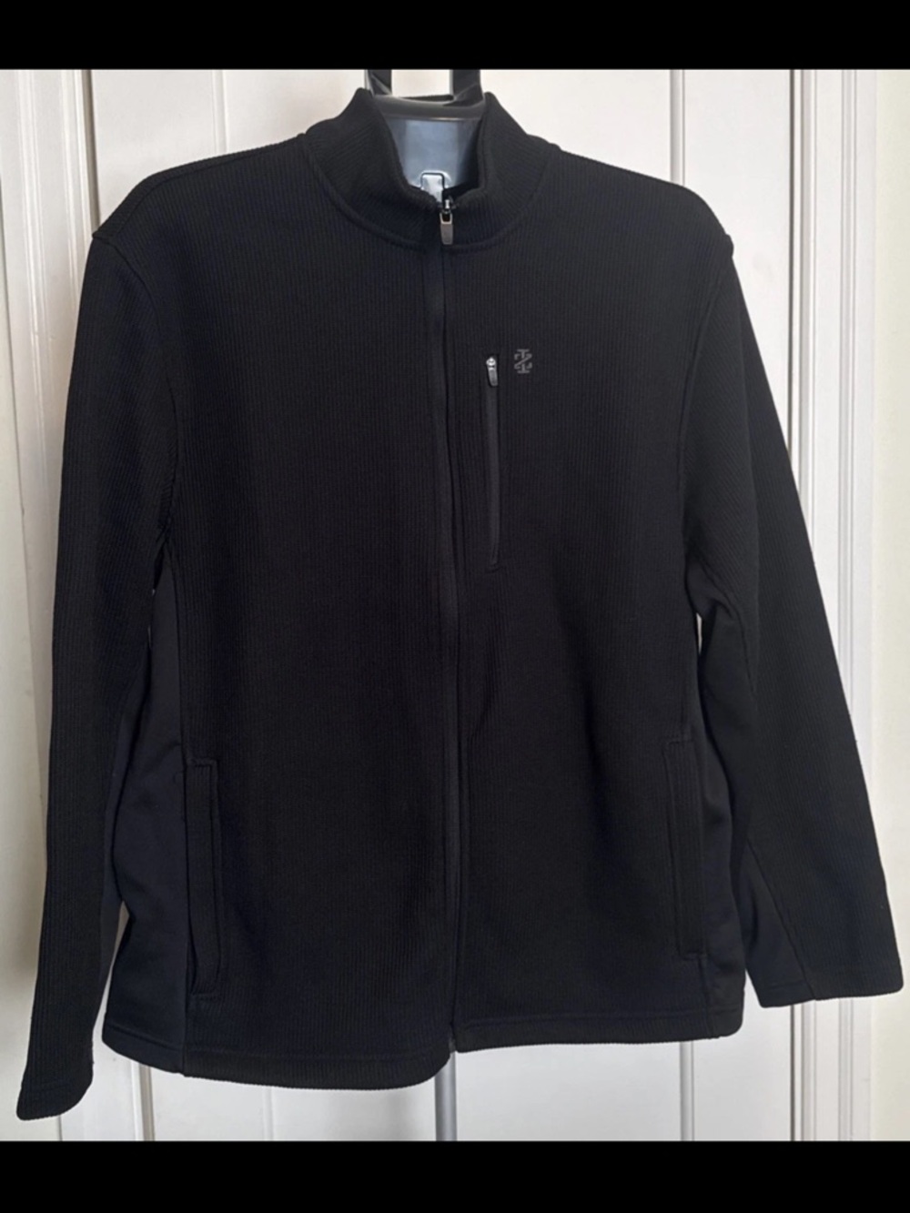 IZOD Perform Advantage Mens Large L Full Zip Sweater Jacket Fleece Black Thermal